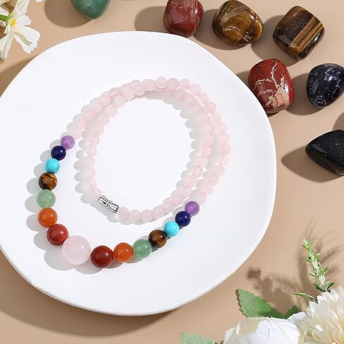 قلادة مايبوتا 7 شقرا للنساء، قلادة مطرزة بالكريستال الطبيعي للشفاء، قلادة خرز مصنوعة يدويًا من الحجر، مجوهرات أحجار كريمة بطول 20 بوصة، هدايا عيد الميلاد للنساء in Kuwait