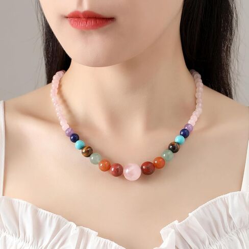 قلادة مايبوتا 7 شقرا للنساء، قلادة مطرزة بالكريستال الطبيعي للشفاء، قلادة خرز مصنوعة يدويًا من الحجر، مجوهرات أحجار كريمة بطول 20 بوصة، هدايا عيد الميلاد للنساء in Kuwait