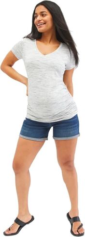 Motherhood Maternity Women's Indigo Blue Baby Roll Hem Secret Fit Belly Denim Short in Saudi Arabia