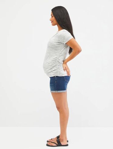 Motherhood Maternity Women's Indigo Blue Baby Roll Hem Secret Fit Belly Denim Short in Saudi Arabia