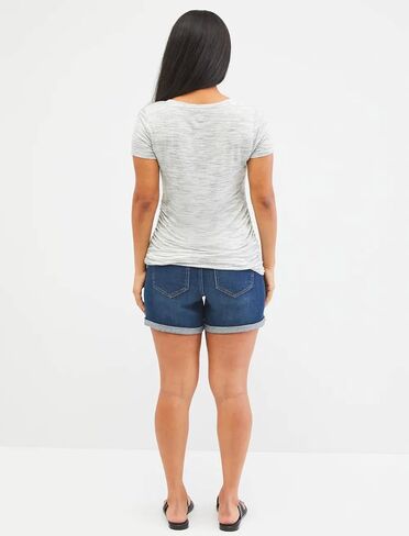 Motherhood Maternity Women's Indigo Blue Baby Roll Hem Secret Fit Belly Denim Short in Saudi Arabia