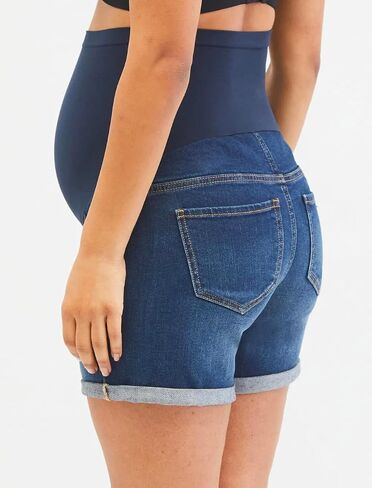 Motherhood Maternity Women's Indigo Blue Baby Roll Hem Secret Fit Belly Denim Short in Saudi Arabia