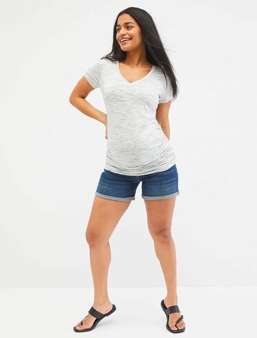 Motherhood Maternity Women's Indigo Blue Baby Roll Hem Secret Fit Belly Denim Short in Saudi Arabia