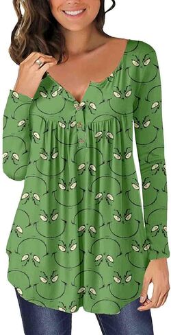 Valentine's Day Women's Henley V-Neck Long Sleeve Red Love Heart Tunic Holiday Shirts in Saudi Arabia