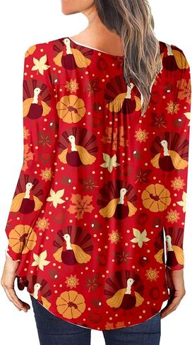 Valentine's Day Women's Henley V-Neck Long Sleeve Red Love Heart Tunic Holiday Shirts in Saudi Arabia
