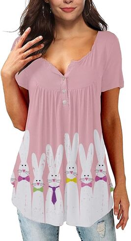 Valentine's Day Women's Henley V-Neck Long Sleeve Red Love Heart Tunic Holiday Shirts in Saudi Arabia
