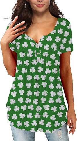 Valentine's Day Women's Henley V-Neck Long Sleeve Red Love Heart Tunic Holiday Shirts in Saudi Arabia