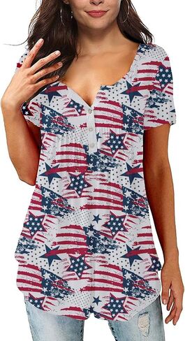 Valentine's Day Women's Henley V-Neck Long Sleeve Red Love Heart Tunic Holiday Shirts in Saudi Arabia