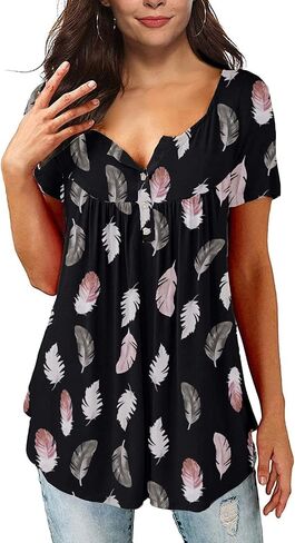 Valentine's Day Women's Henley V-Neck Long Sleeve Red Love Heart Tunic Holiday Shirts in Saudi Arabia