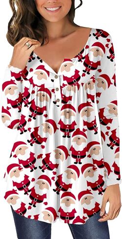 Valentine's Day Women's Henley V-Neck Long Sleeve Red Love Heart Tunic Holiday Shirts in Saudi Arabia