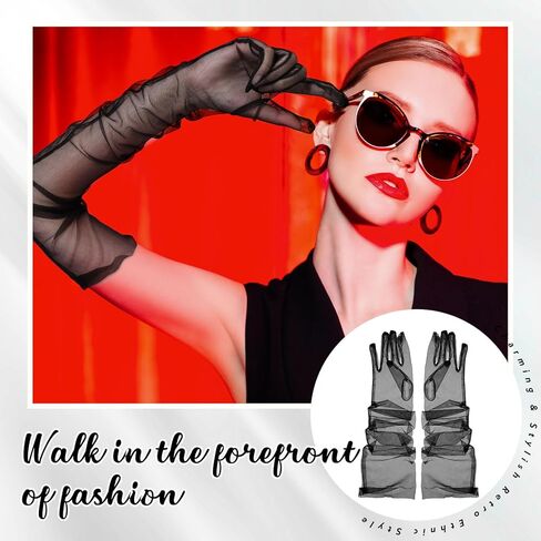 Panitay 8 Pairs Women's Long Mesh Tulle Gloves Wedding Bridal Sheer Gloves Halloween Evening Gloves Party Costume Accessory in Kuwait