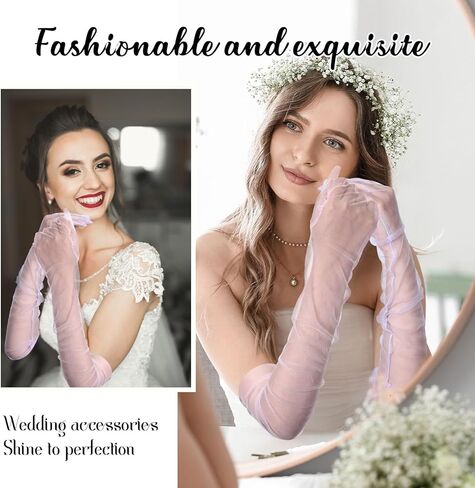 Panitay 8 Pairs Women's Long Mesh Tulle Gloves Wedding Bridal Sheer Gloves Halloween Evening Gloves Party Costume Accessory in Kuwait
