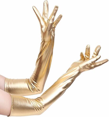 DreamHigh Womens 20 Inches Long Metalic Satin Mittens Cosplay Dress Finger Gloves in Saudi Arabia