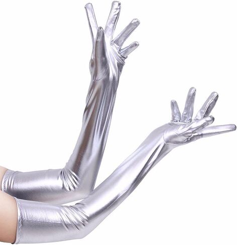 DreamHigh Womens 20 Inches Long Metalic Satin Mittens Cosplay Dress Finger Gloves in Saudi Arabia