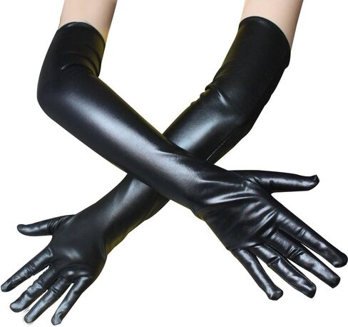 DreamHigh Womens 20 Inches Long Metalic Satin Mittens Cosplay Dress Finger Gloves in Saudi Arabia