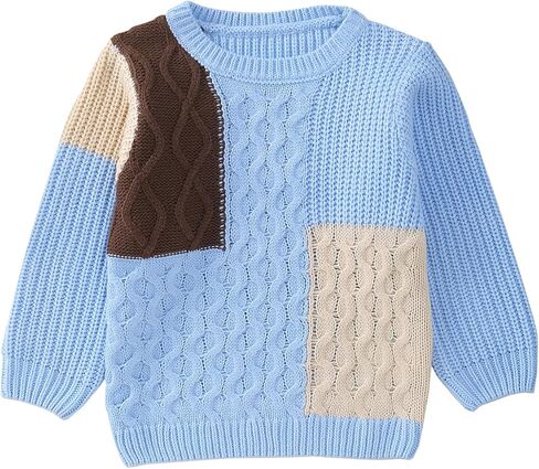 JNBLDA Toddler Boy Knit Sweater Crewneck Contrast Color Pullover Tops Knitted Jumper Warm Winter Clothes in Saudi Arabia