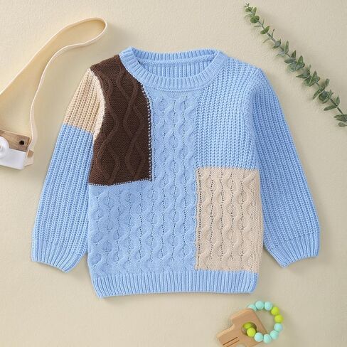 JNBLDA Toddler Boy Knit Sweater Crewneck Contrast Color Pullover Tops Knitted Jumper Warm Winter Clothes in Saudi Arabia