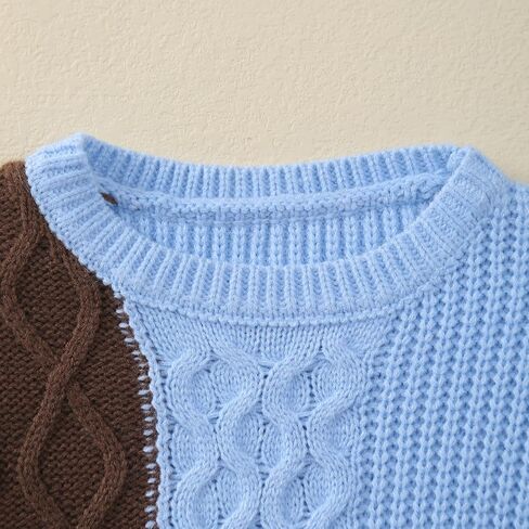 JNBLDA Toddler Boy Knit Sweater Crewneck Contrast Color Pullover Tops Knitted Jumper Warm Winter Clothes in Saudi Arabia