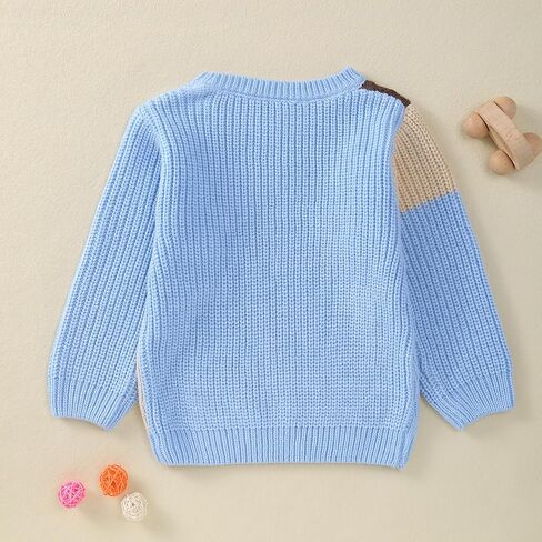 JNBLDA Toddler Boy Knit Sweater Crewneck Contrast Color Pullover Tops Knitted Jumper Warm Winter Clothes in Saudi Arabia