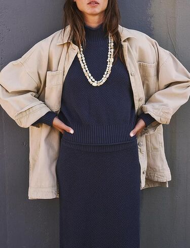 FACDIBY المرأة 2 قطعة سترة تنورة مجموعة عادية كم طويل رقبة السلحفاة سترة تنورة قلم رصاص وتتسابق صالة مجموعات in Kuwait