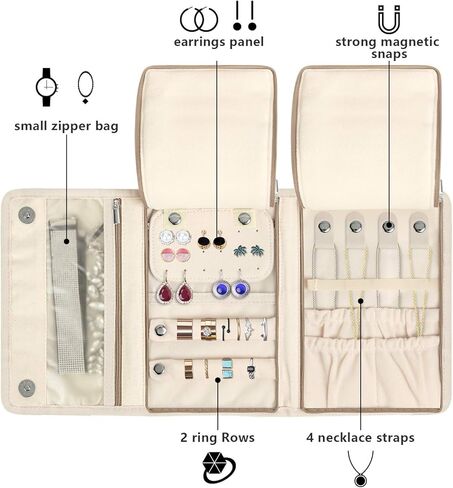 بكرة مجوهرات تيموي، منظم سفر المجوهرات للقلائد والأقراط والأساور والخواتم والدبابيس والمزيد، صغيرة الحجم وسهلة الحمل، مخططة in Kuwait