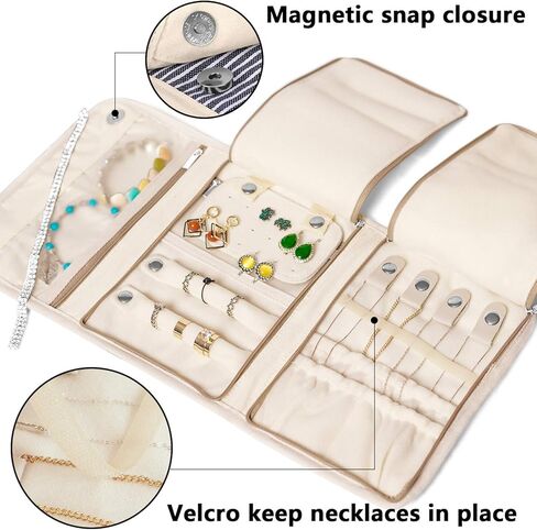 بكرة مجوهرات تيموي، منظم سفر المجوهرات للقلائد والأقراط والأساور والخواتم والدبابيس والمزيد، صغيرة الحجم وسهلة الحمل، مخططة in Kuwait