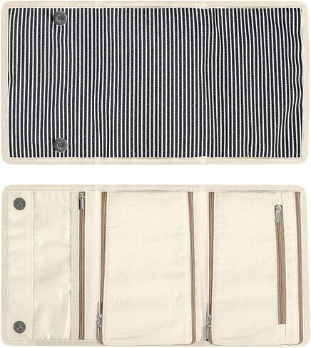 بكرة مجوهرات تيموي، منظم سفر المجوهرات للقلائد والأقراط والأساور والخواتم والدبابيس والمزيد، صغيرة الحجم وسهلة الحمل، مخططة in Kuwait