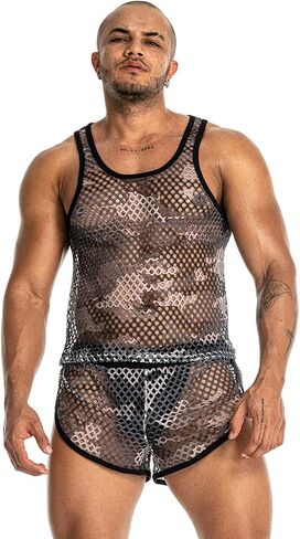 Mens See Through Sleeveless Shirt Mesh Tank Top for Men Crew Neck Fishnet Fitted Muscle Shirt Clubwear in Saudi Arabia