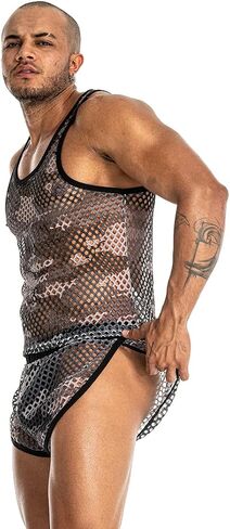 Mens See Through Sleeveless Shirt Mesh Tank Top for Men Crew Neck Fishnet Fitted Muscle Shirt Clubwear in Saudi Arabia