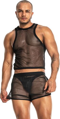 Mens See Through Sleeveless Shirt Mesh Tank Top for Men Crew Neck Fishnet Fitted Muscle Shirt Clubwear in Saudi Arabia