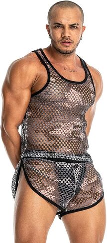 Mens See Through Sleeveless Shirt Mesh Tank Top for Men Crew Neck Fishnet Fitted Muscle Shirt Clubwear in Saudi Arabia
