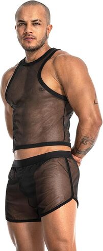 Mens See Through Sleeveless Shirt Mesh Tank Top for Men Crew Neck Fishnet Fitted Muscle Shirt Clubwear in Saudi Arabia