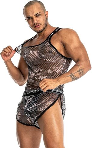 Mens See Through Sleeveless Shirt Mesh Tank Top for Men Crew Neck Fishnet Fitted Muscle Shirt Clubwear in Saudi Arabia