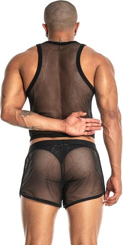 Mens See Through Sleeveless Shirt Mesh Tank Top for Men Crew Neck Fishnet Fitted Muscle Shirt Clubwear in Saudi Arabia