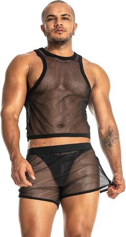 Mens See Through Sleeveless Shirt Mesh Tank Top for Men Crew Neck Fishnet Fitted Muscle Shirt Clubwear in Saudi Arabia