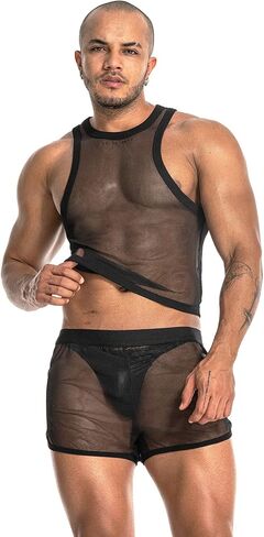 Mens See Through Sleeveless Shirt Mesh Tank Top for Men Crew Neck Fishnet Fitted Muscle Shirt Clubwear in Saudi Arabia