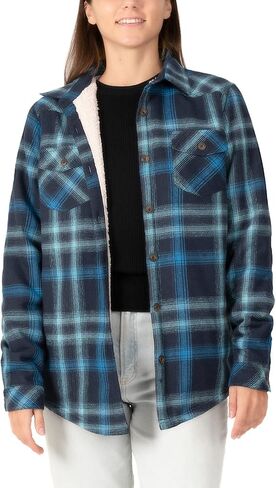 Womens Sherpa Fleece Lined Flannel Jacket Button Down Plaid Flannel Shirt Jacket(All Sherpa Lining) in Saudi Arabia