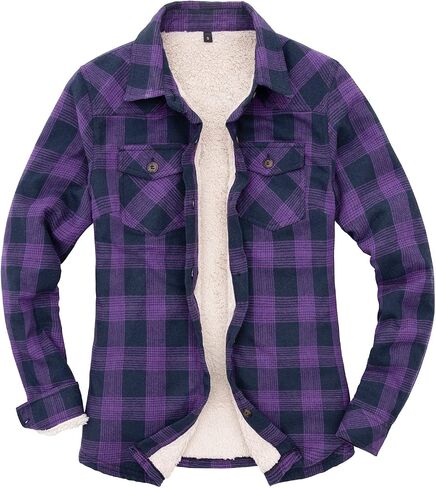 Womens Sherpa Fleece Lined Flannel Jacket Button Down Plaid Flannel Shirt Jacket(All Sherpa Lining) in Saudi Arabia