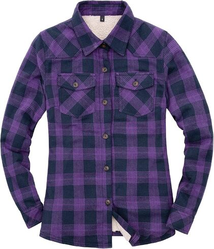 Womens Sherpa Fleece Lined Flannel Jacket Button Down Plaid Flannel Shirt Jacket(All Sherpa Lining) in Saudi Arabia