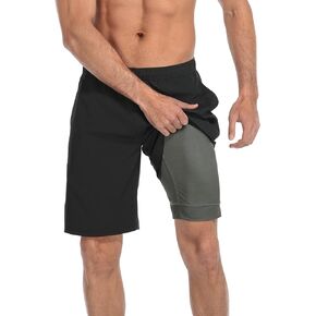 LRD Men's Swim Trunks with Compression Liner 9 Inch Inseam Quick Dry Board Short