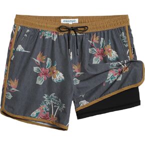 maamgic Mens Short 80s 90s Vintage 5.5" Swim Trunks Swimsuits Board Shorts Compression Liner Quick Dry 2 in 1 Beach Swimwear