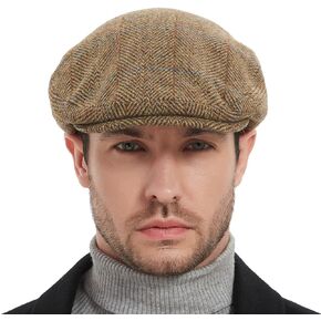 iovgm Men's Newsboy Caps,Classic Tweed Wool Blend Newsboy Ivy Hat Houndstooth/Herringbone/Checkered Flat Top Hat for Unisex