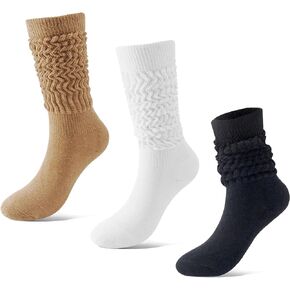BISOUSOX Slouch Socks Women Scrunch Knee High Cream Winter Socks Long Slouchy Stacked Boot Fashion Socks for Women Girls