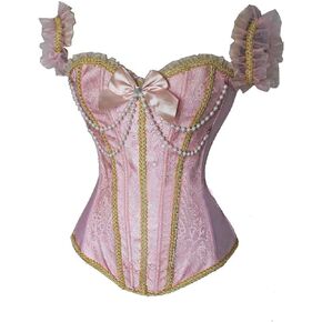 Blidece Gothic Tapestry Lace up Boned Corset Overbust Bustier with Lace Sleeves in Kuwait