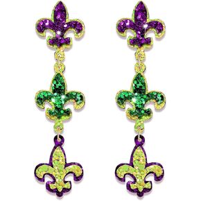Mardi Gras Earrings Sequin Fleur De Lis Mask Crown Earrings for Women, Letter MARDI GRAS Earrings Carnival Earrings for Fat Tuesday Celebration, Mardi Gras Parade Accessory Gifts in Kuwait