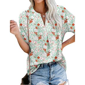 Magritta Women's Shirts Dressy Casual Plus Size Blouses V Neck Folding Cuff Short Sleeve Boho Tops in Kuwait