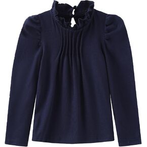 Colorful Childhood Girls Puff Long Sleeve T Shirt Fall Princess Pleated Ruffles Collar Blouses Spring Tops in Saudi Arabia