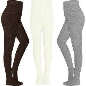 techcity Toddler Little Girls Tights 3 Pack Cotton Seamless Leggings Stockings Cable Knit Pantyhose 2-14T