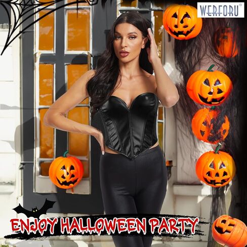 WERFORU Women PU Leather Corset Top Lace-up Tied Underbust Costume Waspie Steampunk Zipper Bustier for Ladies in Saudi Arabia