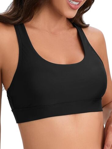 Women Racerback Sports Swim Bra High Neck Bikini Tops Black Workout Bathing Suit Padded Tops Only in Saudi Arabia